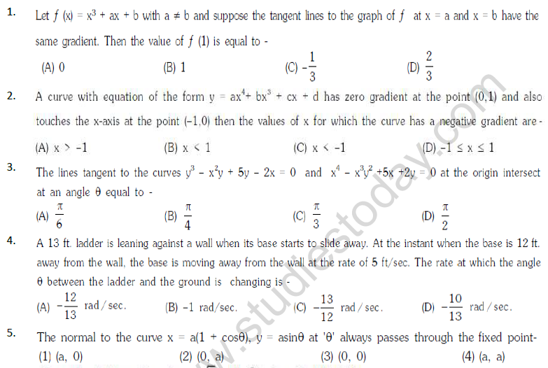 JEE Mathematics Application Of Derivatives MCQs Set C, Multiple Choice ...